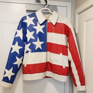 Vintage Leather Jacket American Flag XL oversized 1990s 2000s